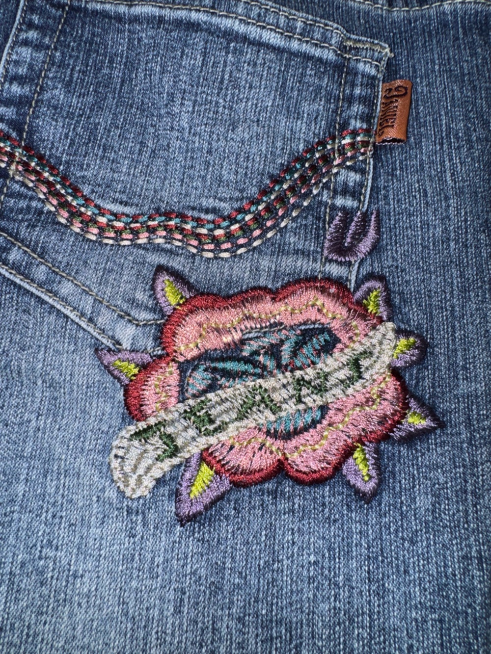 Vintage 90s DANIEL Original Design Embroidered Peacock Floral Jeans Size 3-4 - Picture 9 of 14